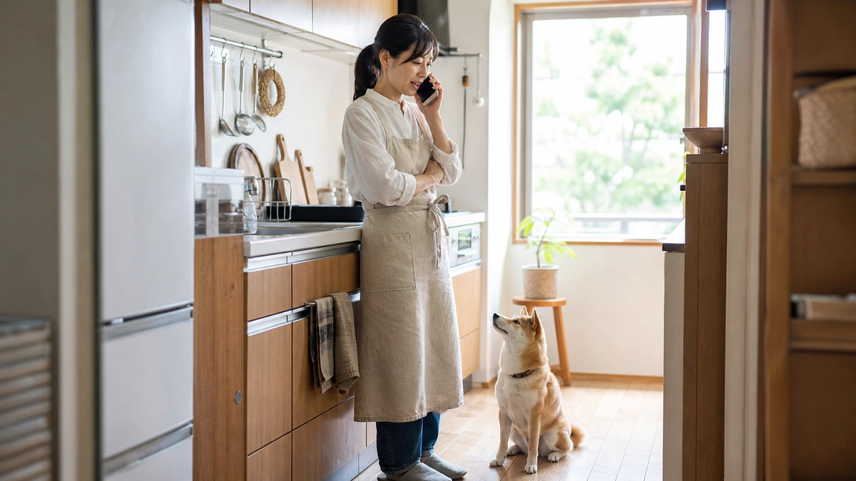 予約条件を電話で確認する飼い主のイメージ