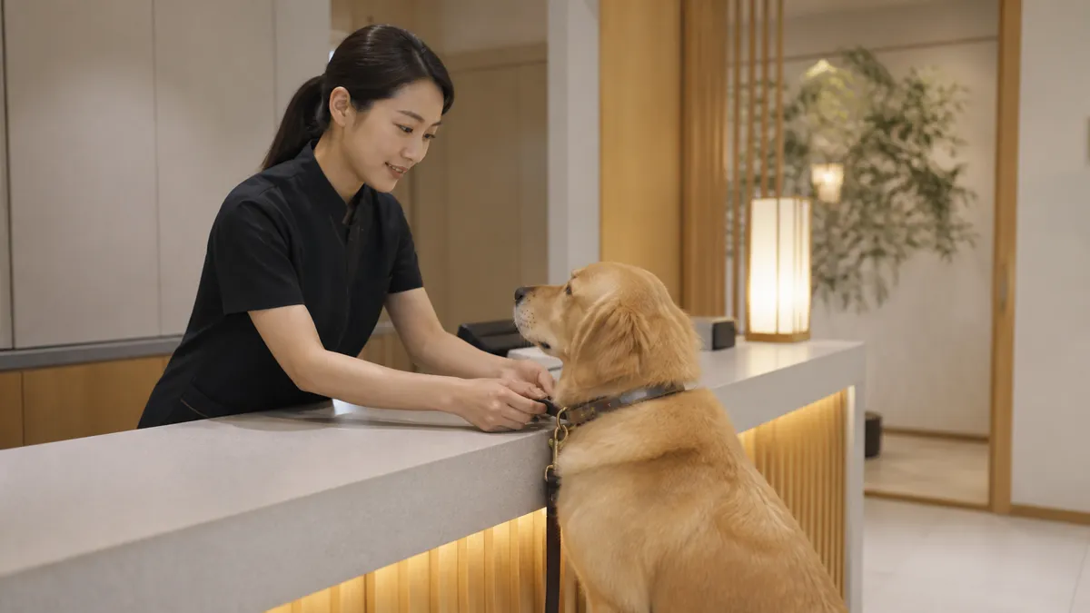 広島市の動物病院で獣医師が犬を優しく診察している様子