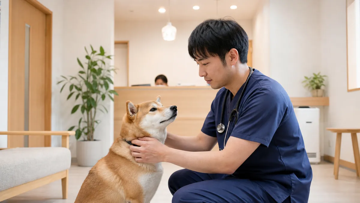 広島市郊外から車でペットホテルへ向かう飼い主とキャリーケース