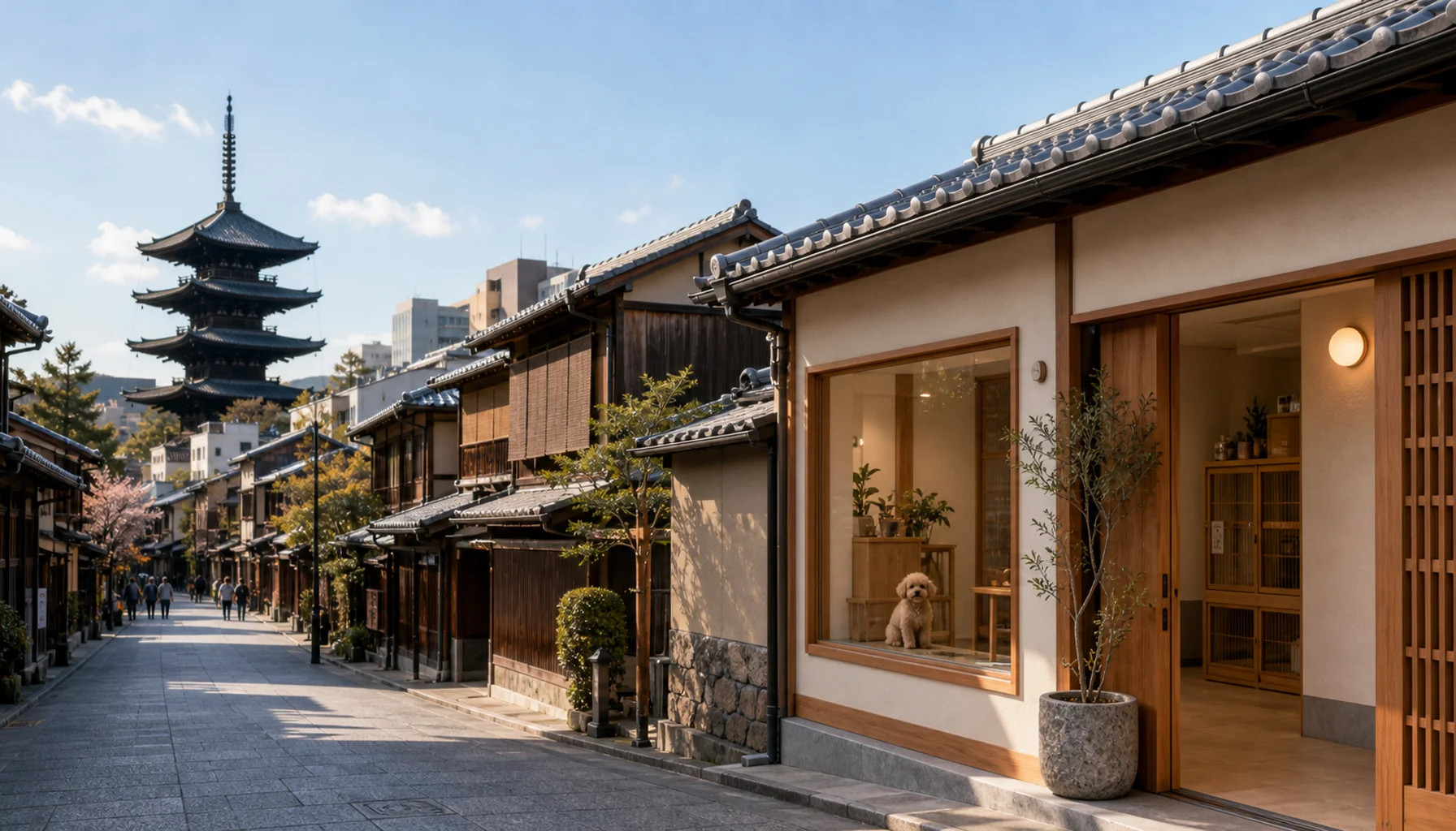 京都中心部のペットホテルと和風意匠の外観
