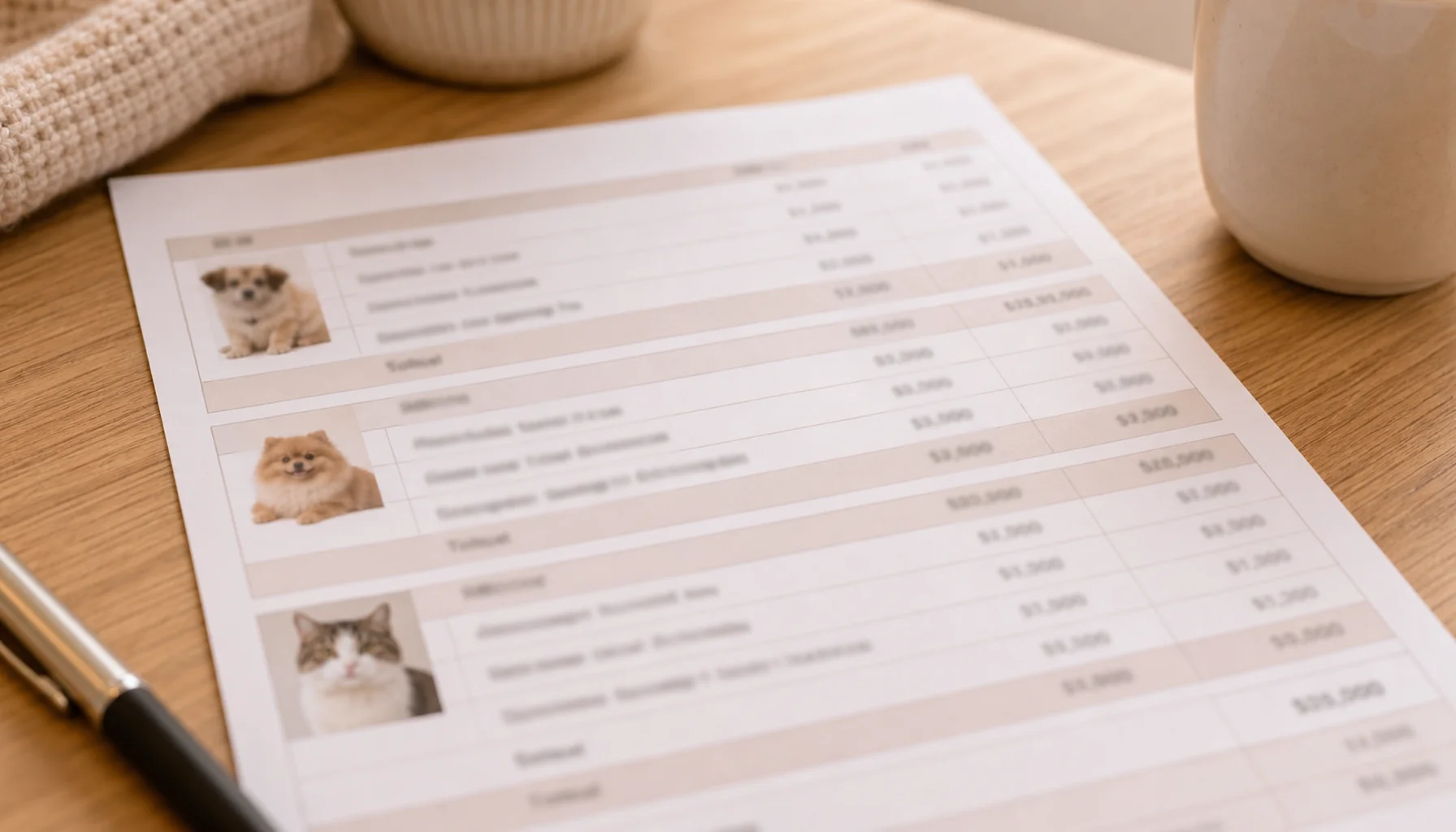 多頭飼い料金の内訳を確認する受付書類